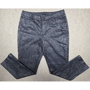 E 39 By Eric Snakeskin‎ Print Womens Pants Sz 14 Metallic Dark Blue Skinny Ankle